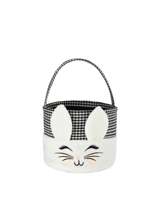 Irisbell Easter Bunny Basket,Cute Plush Easter Bucket with Handle for Easter Party Egg Hunts Decorations Candy Gifts Storage (Black) - Image 1