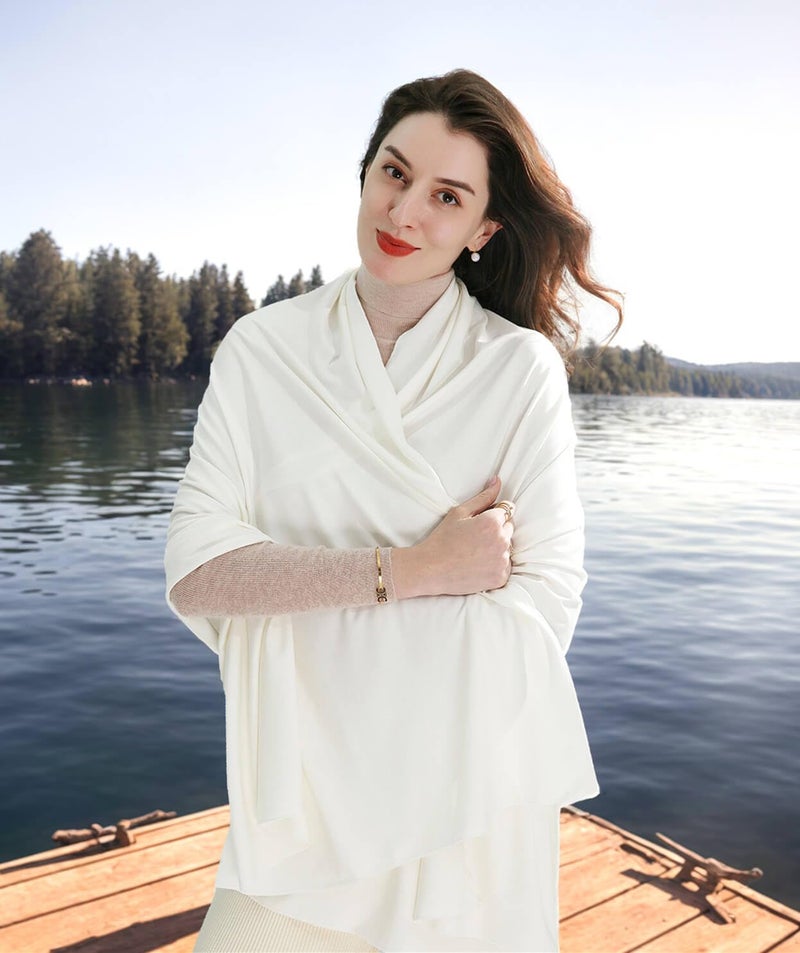 VENVSBEE Shawl Wraps for Women, Travel Scarf Soft Blanket Wrap Pashmina Travel Accessory for Airplane-02 Classic Jersey Cream - Image 3