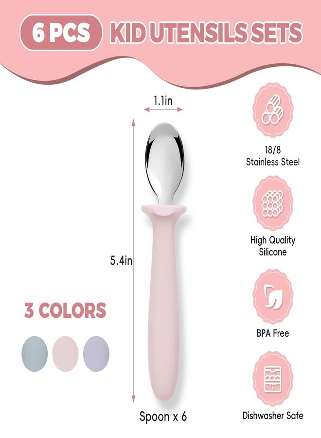 ITITT 6 PCS Toddler Spoons Set - Baby Spoons with Silicone Handle Children Food Grade 18/8 Stainless Steel Toddler Utensils Set for Self Feeding Kids Silverware Set Safe Anti-Choke Design Dishwasher Safe - Image 2