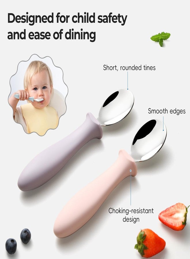 ITITT 6 PCS Toddler Spoons Set - Baby Spoons with Silicone Handle Children Food Grade 18/8 Stainless Steel Toddler Utensils Set for Self Feeding Kids Silverware Set Safe Anti-Choke Design Dishwasher Safe - Image 3