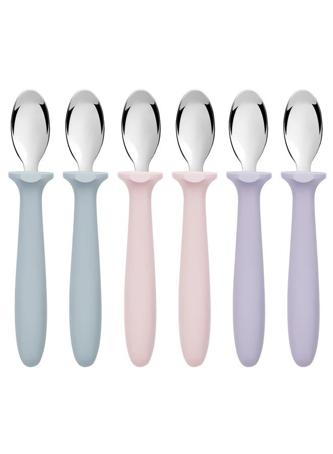 ITITT 6 PCS Toddler Spoons Set - Baby Spoons with Silicone Handle Children Food Grade 18/8 Stainless Steel Toddler Utensils Set for Self Feeding Kids Silverware Set Safe Anti-Choke Design Dishwasher Safe - Image 1