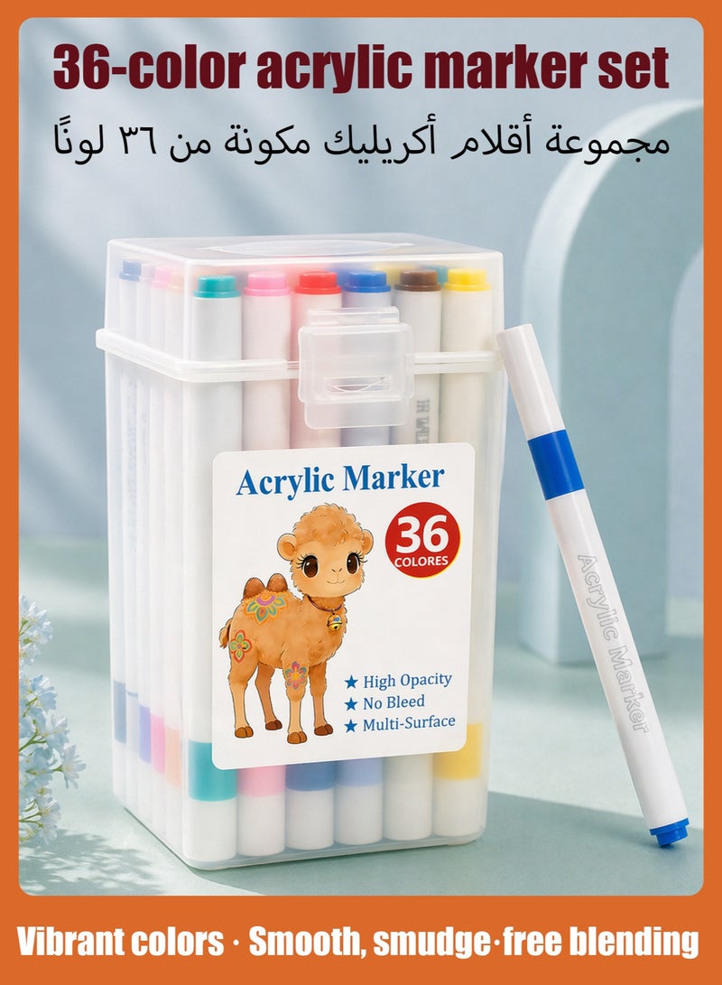 Gebi Products مجموعة أقلام تلوين أكريليك بـ 36 لونًا، مثالية لرسم وتلوين الصخور، مناسبة للأطفال، غير سامة، سريعة الجفاف، مع حقيبة حمل. - Image 1