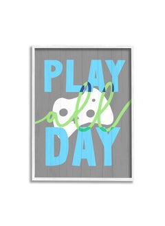 Stupell Industries Play All Day Phrase Rustic Video Game Controller, Designed By Daphne Polselli White Framed Wall Art, 24 X 30  - Image 1