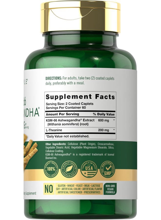 Carlyle KSM-66 Ashwagandha 600mg | 120 Caplets | Extract Supplement with L-Theanine | Vegan, Non-GMO, Gluten Free - Image 2