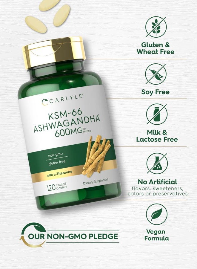 Carlyle KSM-66 Ashwagandha 600mg | 120 Caplets | Extract Supplement with L-Theanine | Vegan, Non-GMO, Gluten Free - Image 5