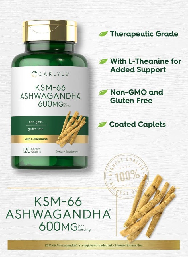 Carlyle KSM-66 Ashwagandha 600mg | 120 Caplets | Extract Supplement with L-Theanine | Vegan, Non-GMO, Gluten Free - Image 4