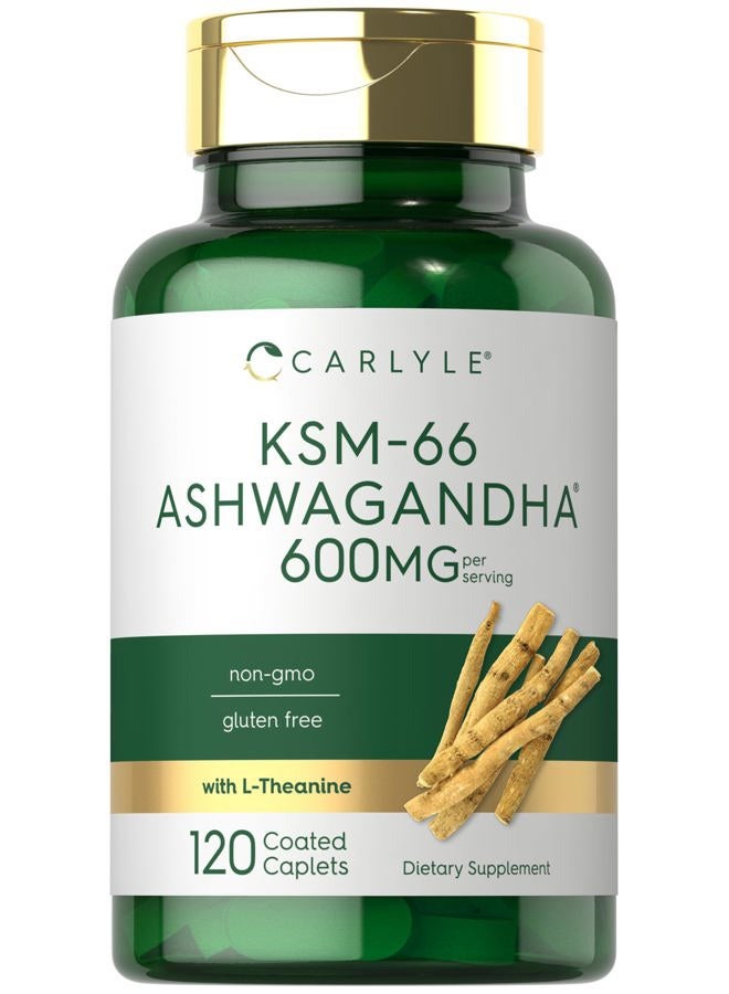 Carlyle KSM-66 Ashwagandha 600mg | 120 Caplets | Extract Supplement with L-Theanine | Vegan, Non-GMO, Gluten Free - Image 1