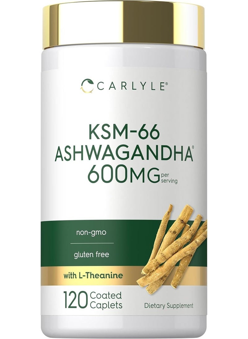 Carlyle KSM-66 أشواغاندا 600 ملغ | 120 قرص مغلف | مكمل مستخلص مع L-Theanine | نباتي، غير معدل وراثيًا، خالي من الغلوتين - Image 1