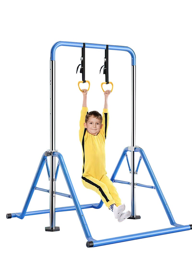 MaBaby - Expandable Gymnastics Bar for Kids - Height Adjustable Junior Training Bar for Home, Folding Gymnastic Horizontal Bars Equipment with lifting rings - Image 1