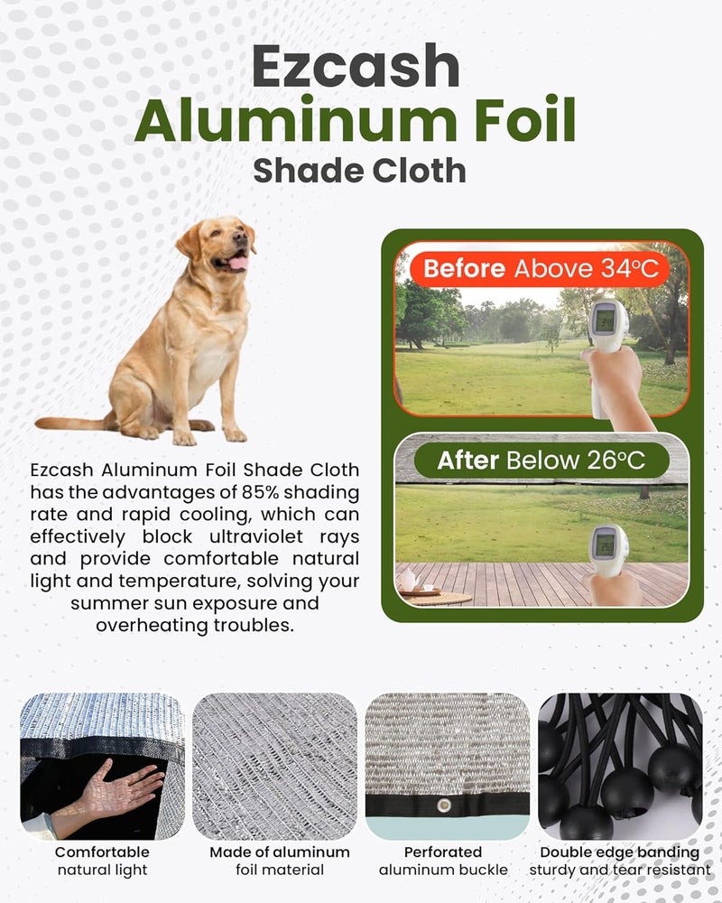 Ezcasch Aluminet Shade Cloth 3x5m - 85% Reflective Aluminum Sunshade Net with Grommets for Car, Pet, Garden, and Greenhouse - Image 4