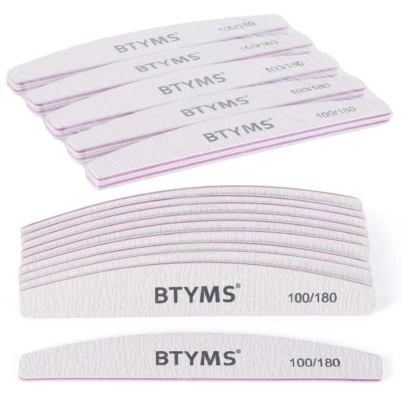 BTYMS 10Pcs 100/180 Grit Nail Files - Double-Sided Emery Boards for Acrylic, Gel & Natural Nails - Image 1