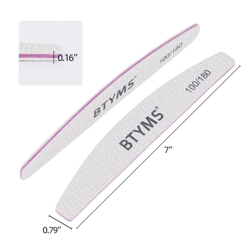 BTYMS 10Pcs 100/180 Grit Nail Files - Double-Sided Emery Boards for Acrylic, Gel & Natural Nails - Image 2