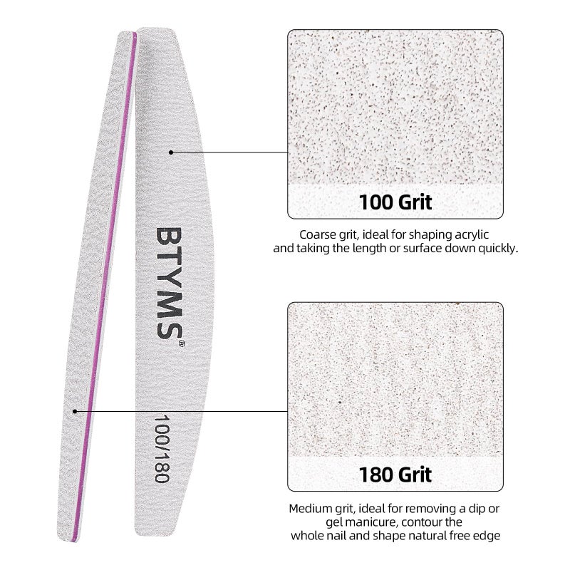 BTYMS 10Pcs 100/180 Grit Nail Files - Double-Sided Emery Boards for Acrylic, Gel & Natural Nails - Image 3