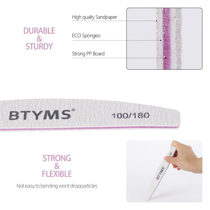 BTYMS 10Pcs 100/180 Grit Nail Files - Double-Sided Emery Boards for Acrylic, Gel & Natural Nails - Image 4