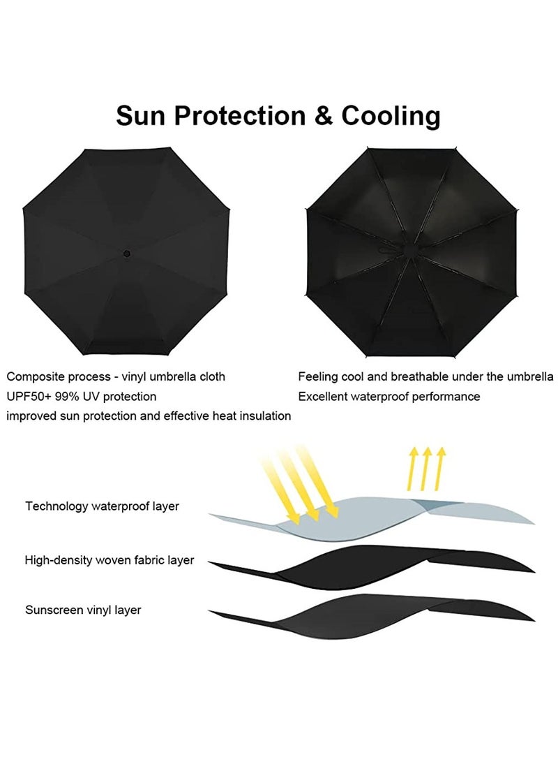 KASTWAVE Mini Windproof Folding Travel Umbrella, Sun & Rain Umbrellas, Compact Portable for Women Men, Black - Image 3