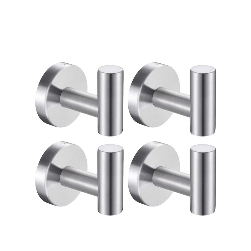 SOLARAE Wall Towel Hooks Coat Hook Bathroom Robe 304 Stainless Steel Heavy Duty Door Hanger Towel Robe Clothes Cabinet Closet Sponges Hook Bathroom Bedroom Kitchen Hotel Pool 4 Packs (Silver) - Image 1