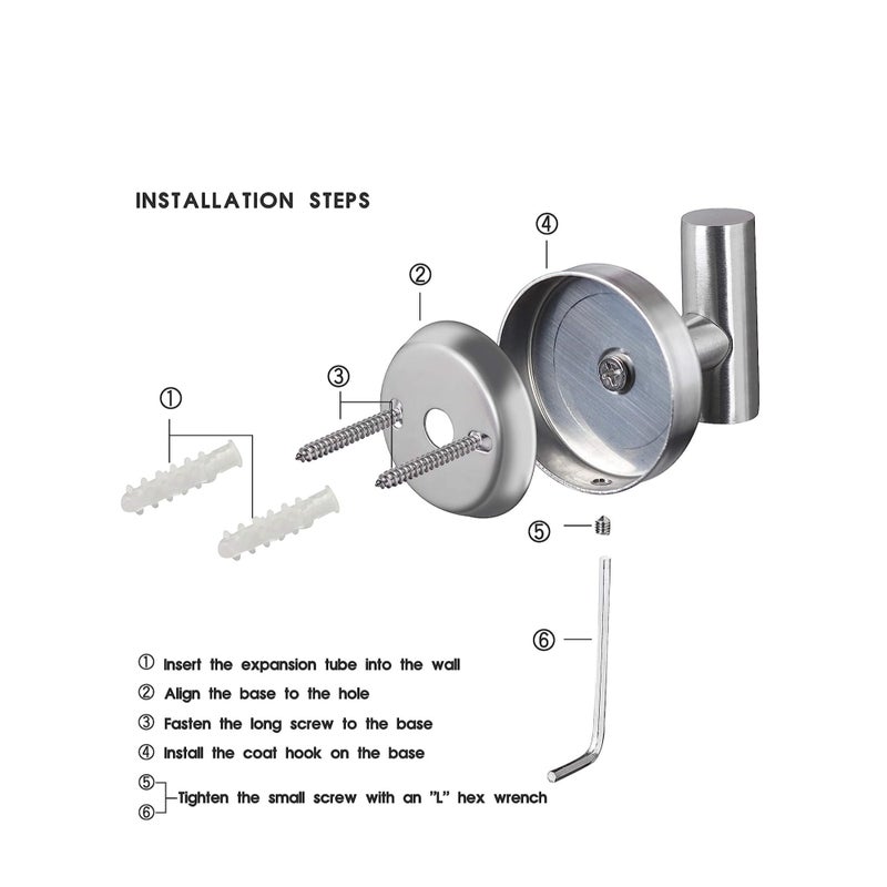 SOLARAE Wall Towel Hooks Coat Hook Bathroom Robe 304 Stainless Steel Heavy Duty Door Hanger Towel Robe Clothes Cabinet Closet Sponges Hook Bathroom Bedroom Kitchen Hotel Pool 4 Packs (Silver) - Image 2
