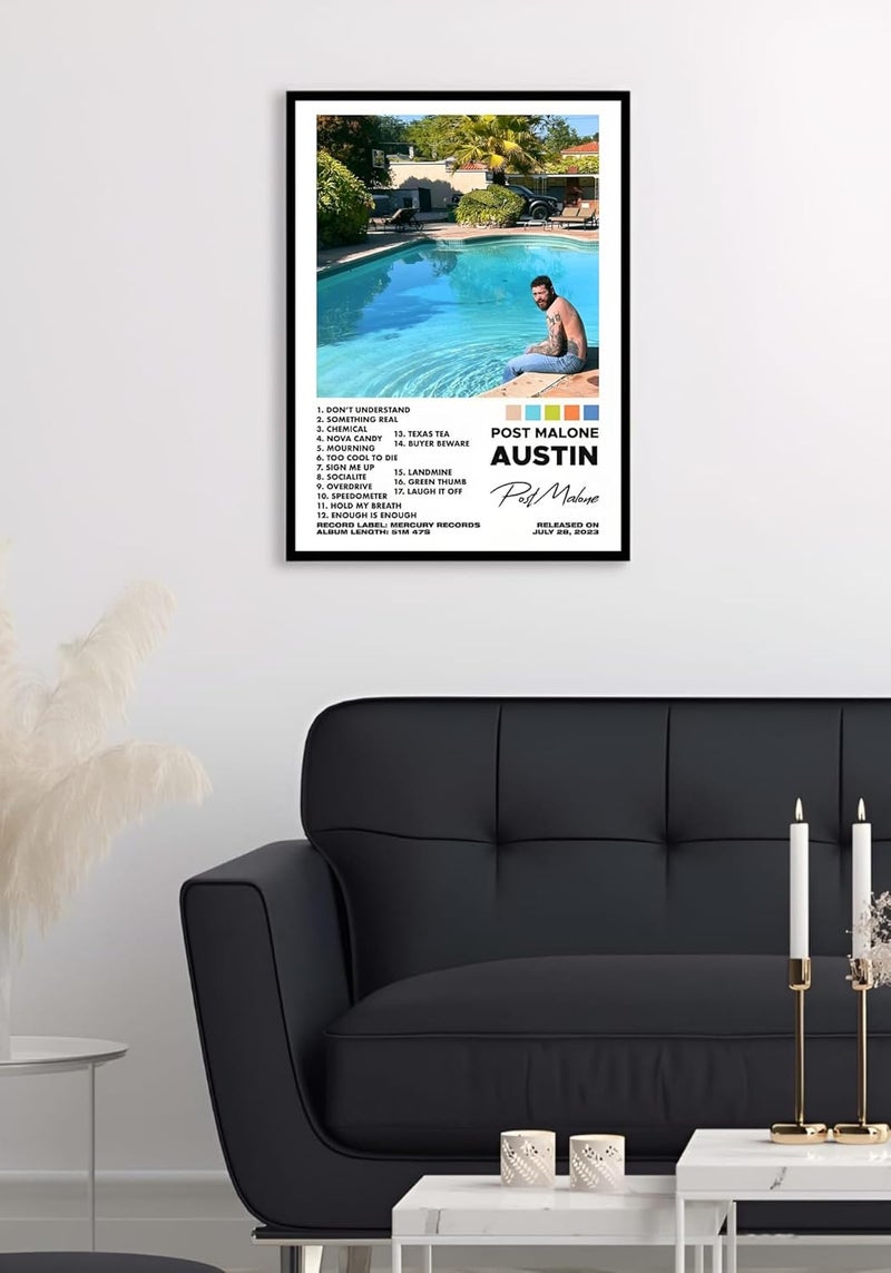 Vyopix Post Malone - Austin Music Album Cover, Wall Decoration Art Framed Poster, Matte & Glossy Laminated Poster with 0.5 Inch Black Wooden Frame (Matte, 8X12 Inches) - Image 2