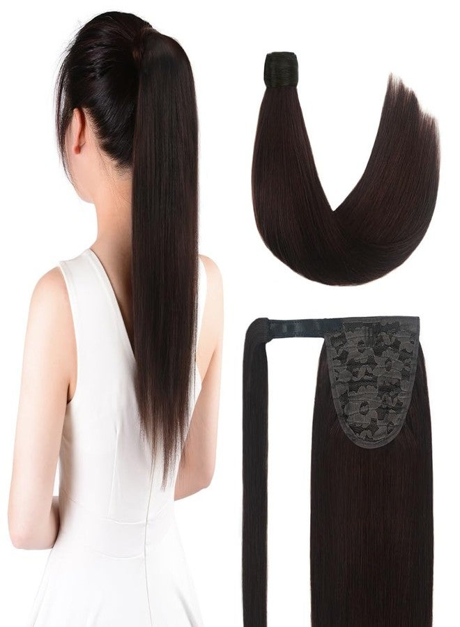 Winsky 16 Inch Human Hair Ponytail 80g Long Wrap Around Ponytail Dark Brown Real Hair Ponytail Extension for Women(16inch,Dark Brown) - Image 1
