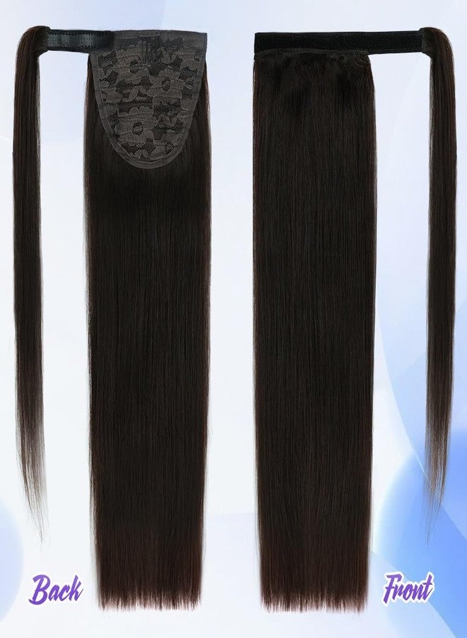 Winsky 16 Inch Human Hair Ponytail 80g Long Wrap Around Ponytail Dark Brown Real Hair Ponytail Extension for Women(16inch,Dark Brown) - Image 2