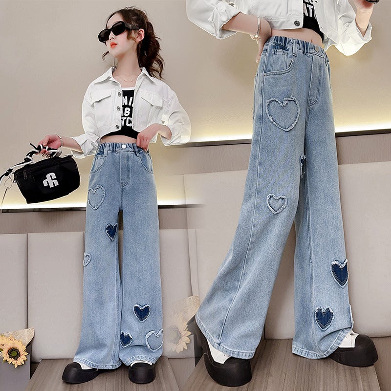 Girls' Jeans Spring & Fall Kidsren'S Clothing Girls' Wide-Leg Pants Korean Kidsren'S Casual Pants Girls' Trendy - Image 5