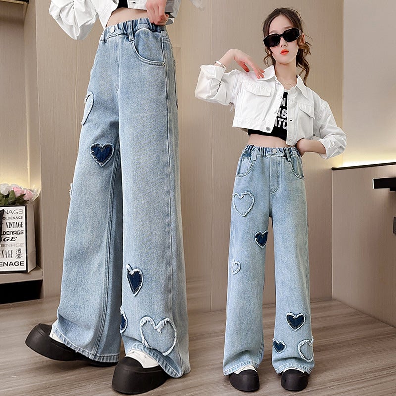 Girls' Jeans Spring & Fall Kidsren'S Clothing Girls' Wide-Leg Pants Korean Kidsren'S Casual Pants Girls' Trendy - Image 4
