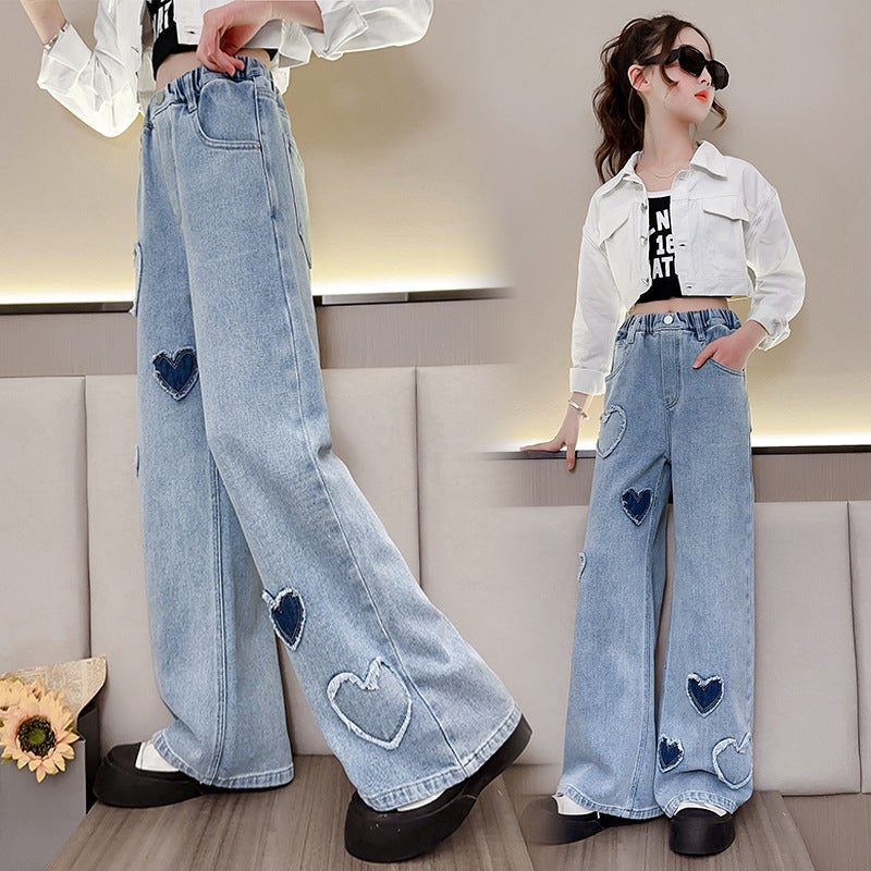 Girls' Jeans Spring & Fall Kidsren'S Clothing Girls' Wide-Leg Pants Korean Kidsren'S Casual Pants Girls' Trendy - Image 3