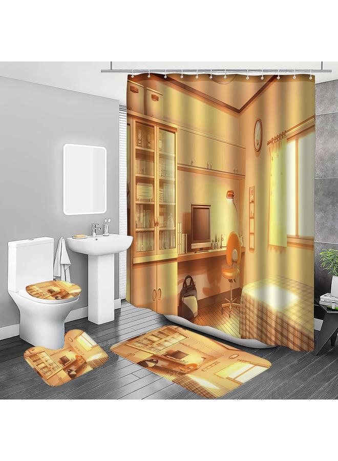 Bluejw A Generation Of Japanese Animation Scene Shower Curtain Four-piece Digital Printing Shower Curtain Mat Suit U-shaped Mat Wholesale - Image 1