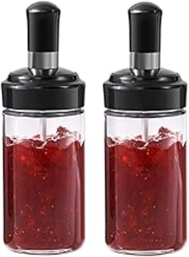 Brezzycloud 300ml Glass Seasoning Container (300Ml, 2 Pieces) , Pickle Storage Jar, Oil/Honey Dispenser Bottle with Spoon , (Glass Jar with Seasoning Spoon) (Set Of 2)