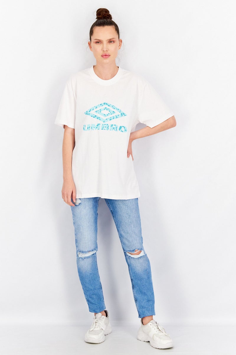 umbro Women Sportswear Fit Brand Logo Boyfriend Tee, White - Image 3