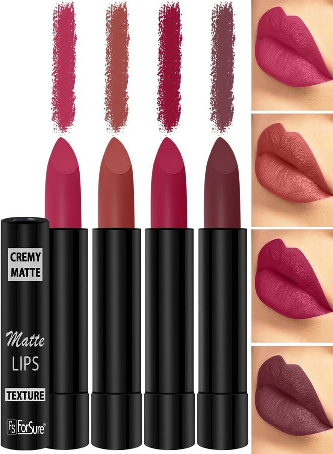 ForSure Cremy Matte Lipstick Combo Of 4 Lipsticks- 3.5gm Each Rust Orange, Tan Red, Ruby Magenta, Strawberry Pink - Image 1