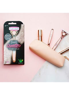 WILKINSON WILKINSON SWORD - Quattro for Women | Premium Metal Rose Gold | Razor Handle + 5 Blade Refills  - Image 3