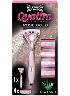 WILKINSON WILKINSON SWORD - Quattro for Women | Premium Metal Rose Gold | Razor Handle + 5 Blade Refills  - Image 1