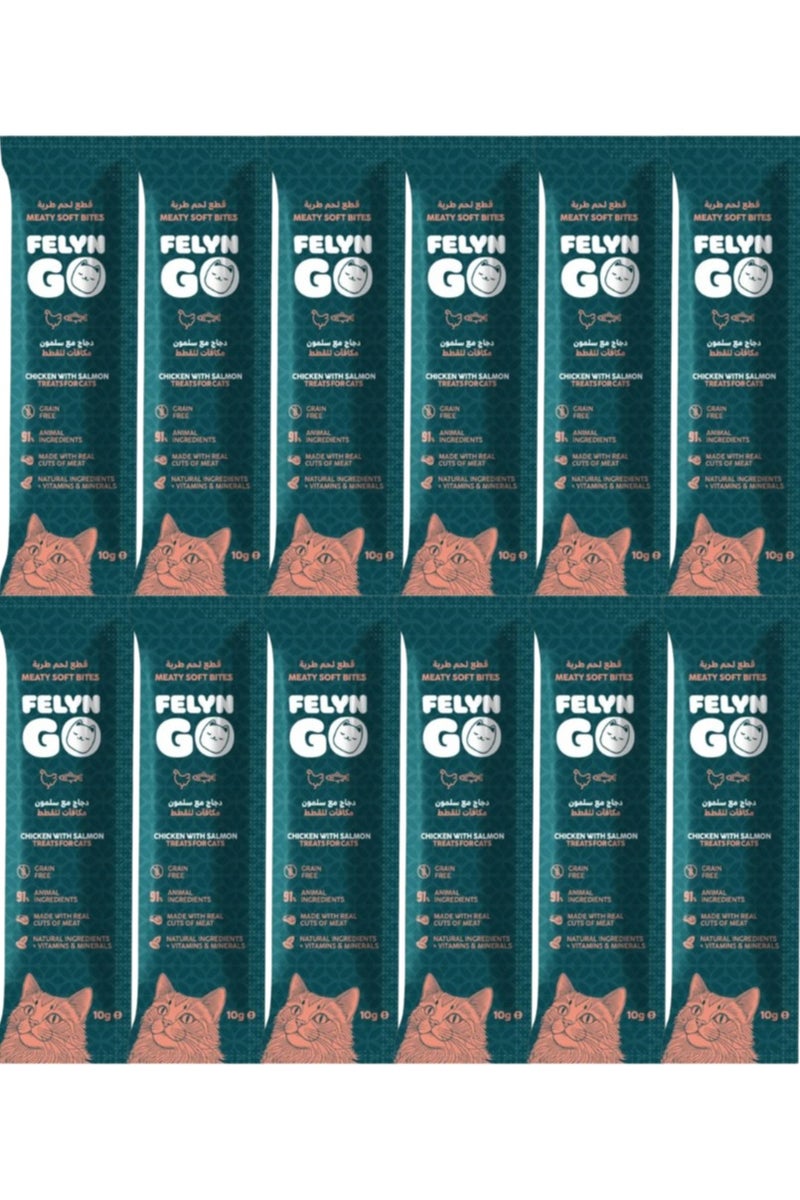 Felyn GO Cat Meaty Soft Bites Chicken with Salmon 12x 10g Grain-Free Formula- Protein Rich Cat Treats - Image 1