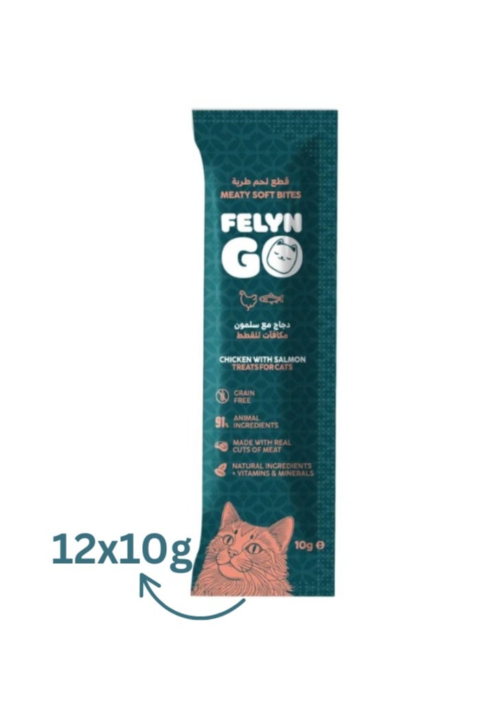 Felyn GO Cat Meaty Soft Bites Chicken with Salmon 12x 10g Grain-Free Formula- Protein Rich Cat Treats - Image 2