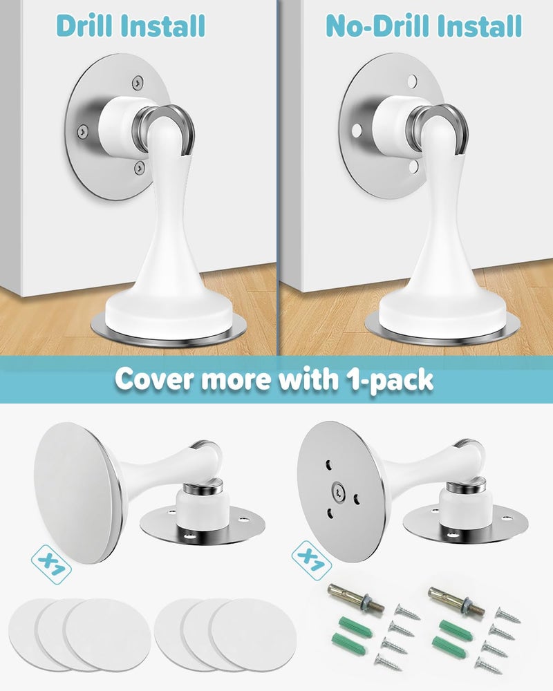 HELEMAN Magnetic Door Stoppers Door Catch - 1 Pack Stainless Steel Heavy Duty Door Stops for Bottom of Door, Wall & Floor Mounting No-Drill Strong Adhesive & Screws, Strong Door Holder to Keep Door Open - Image 4