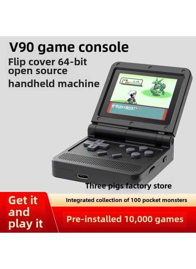 Generic - V90 Game Console Classic Retro Nostalgic Mini Handheld Flip Folding PSP Handheld 64 Bit Open Source Handheld-Product Color:Standard Version [english Version]-Model:Yellow (English Version) 〕 - Image 1
