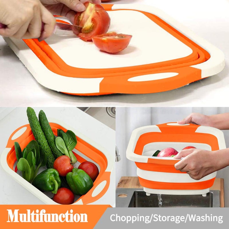 Rottogoon Collapsible Cutting Board, Foldable Chopping Board with Colander, Multifunctional Kitchen Vegetable Washing Basket Silicone Dish Tub for BBQ Prep/Picnic/Camping(Orange) - Image 5