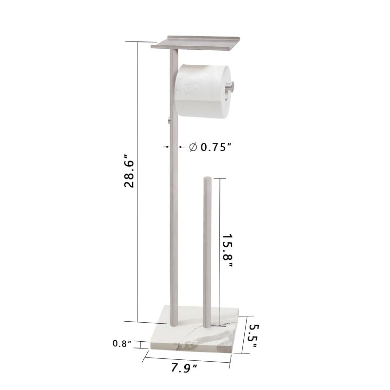 GZILA Toilet Paper Holder Stand with Shelf, Marble Base Heavy Free Standing Toilet Paper Double Roll Holders SUS304 Stainless Steel Brushed Nickel, Storages 4 Reserve Rolls Dispenser - Image 3