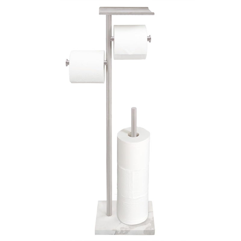 GZILA Toilet Paper Holder Stand with Shelf, Marble Base Heavy Free Standing Toilet Paper Double Roll Holders SUS304 Stainless Steel Brushed Nickel, Storages 4 Reserve Rolls Dispenser - Image 2