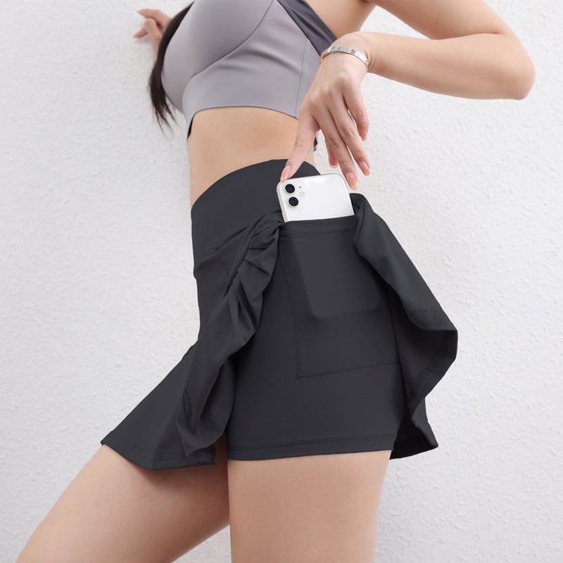 Generic Summer Quick-Dry Badminton Skirt High-Waist Anti-Exposure Running Tennis denim blue - Image 5