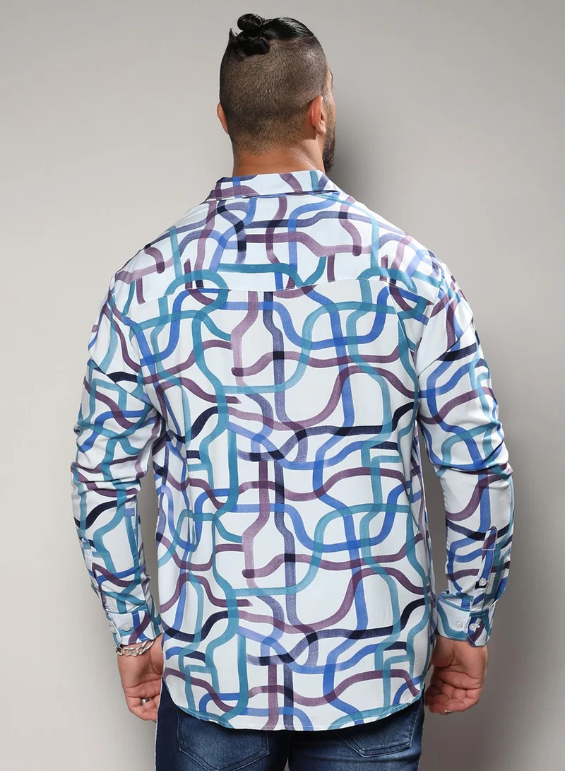 Instafab Plus Instafab Plus Men's Multicolour Abstract Print Button Up Plus-Size Fit Shirt For Casual Wear | Heavy Rayon Spread Collar Shirt Crafted With Regular Sleeve & Comfort Fit For Everyday Wear