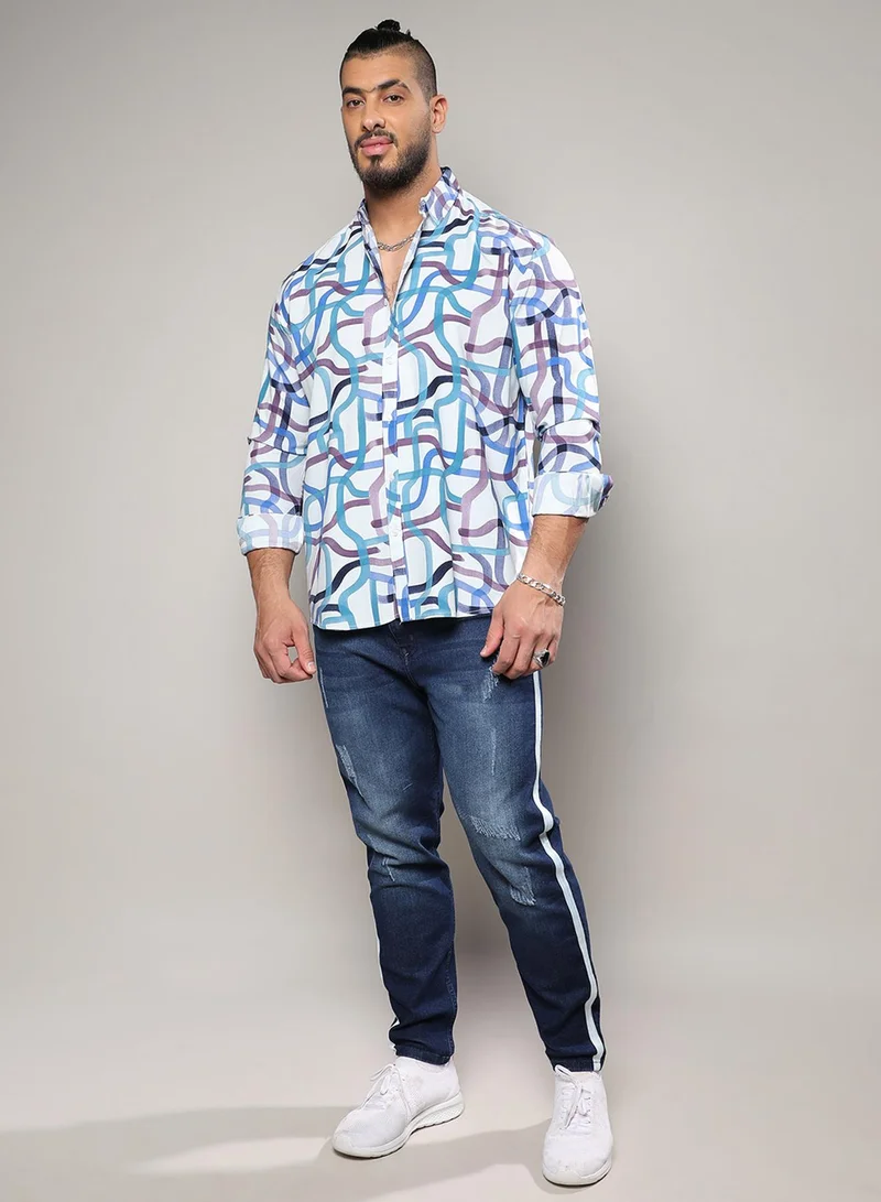 Instafab Plus Instafab Plus Men's Multicolour Abstract Print Button Up Plus-Size Fit Shirt For Casual Wear | Heavy Rayon Spread Collar Shirt Crafted With Regular Sleeve & Comfort Fit For Everyday Wear