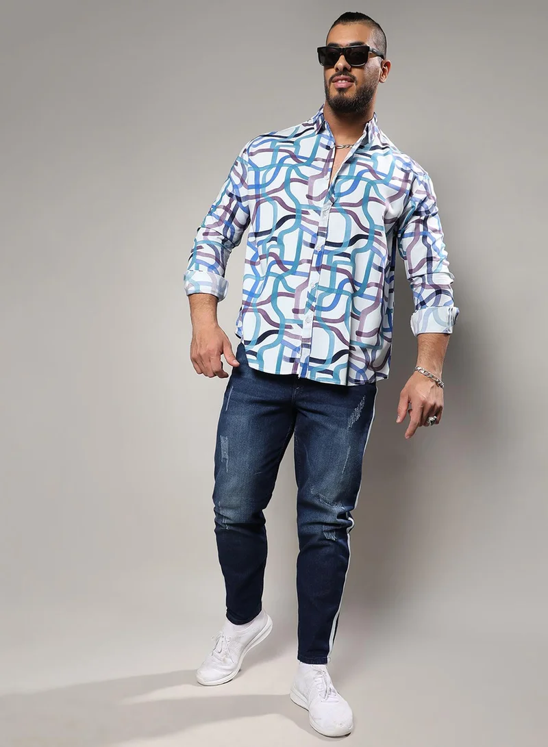 Instafab Plus Instafab Plus Men's Multicolour Abstract Print Button Up Plus-Size Fit Shirt For Casual Wear | Heavy Rayon Spread Collar Shirt Crafted With Regular Sleeve & Comfort Fit For Everyday Wear