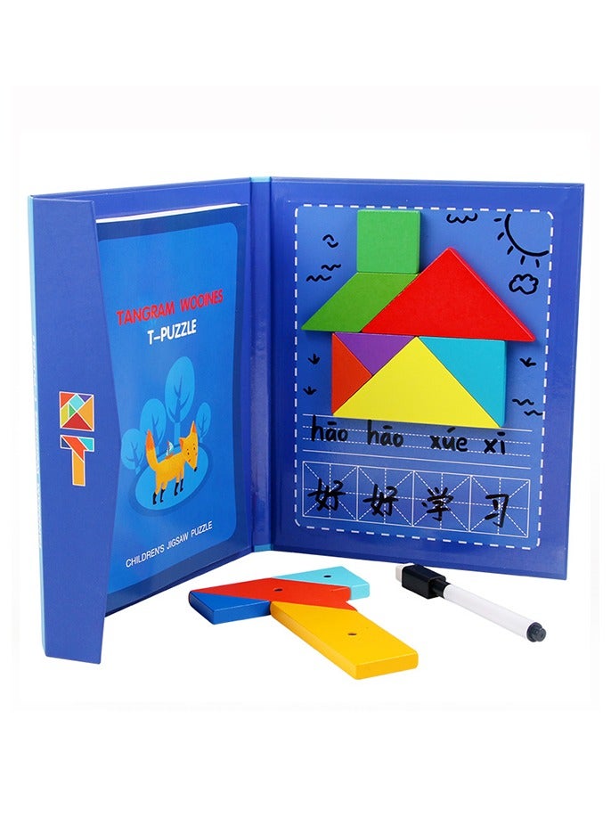 Baybee Magnetic Wooden Tangram Puzzle Book Game for Kids, Educational and Early Development Tangram, Magnetic Block Book with 3D Puzzle Game STEM Education - Image 1