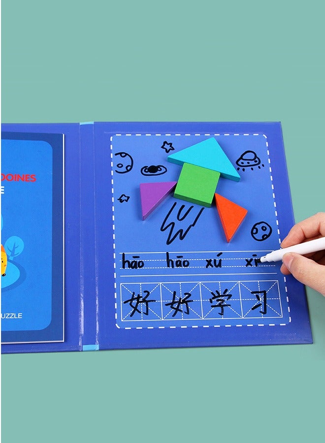 Baybee Magnetic Wooden Tangram Puzzle Book Game for Kids, Educational and Early Development Tangram, Magnetic Block Book with 3D Puzzle Game STEM Education - Image 2