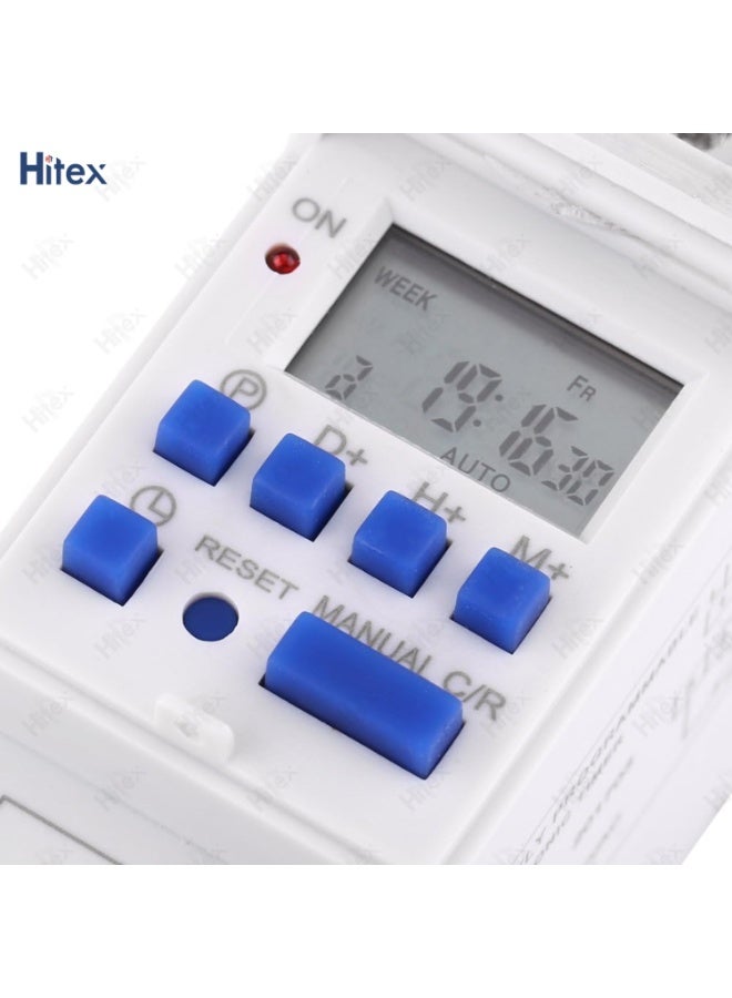 هيتكس مفتاح وقت قابل للبرمجة - مؤقت رقمي Din Rail | 28 إعداد تشغيل/إيقاف، برامج يومية وأسبوعية، شاشة LCD، جهد 220-240 فولت تيار متردد، سعة تلامس 16 أمبير - Image 4