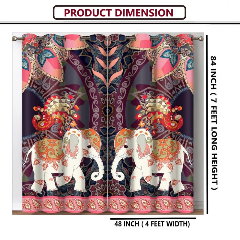 Easetensil Easetensil Digital Printed Eyelet Polyester Door Curtain for Living Room Bedroom Dining Room Blackout Curtains with Grommet Rings 2 Piece Elephant 7ft - Image 3