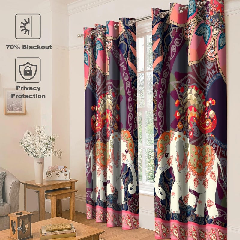Easetensil Easetensil Digital Printed Eyelet Polyester Door Curtain for Living Room Bedroom Dining Room Blackout Curtains with Grommet Rings 2 Piece Elephant 7ft - Image 2