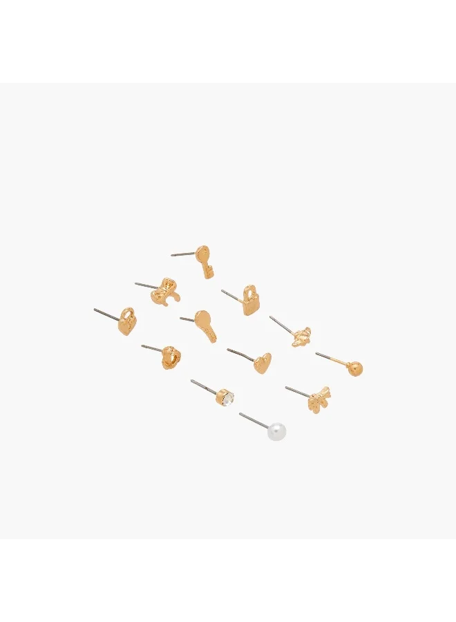 لايف ستايل Pack of 12 Assorted Gold Tone Stud Earrings with Pushback Closure